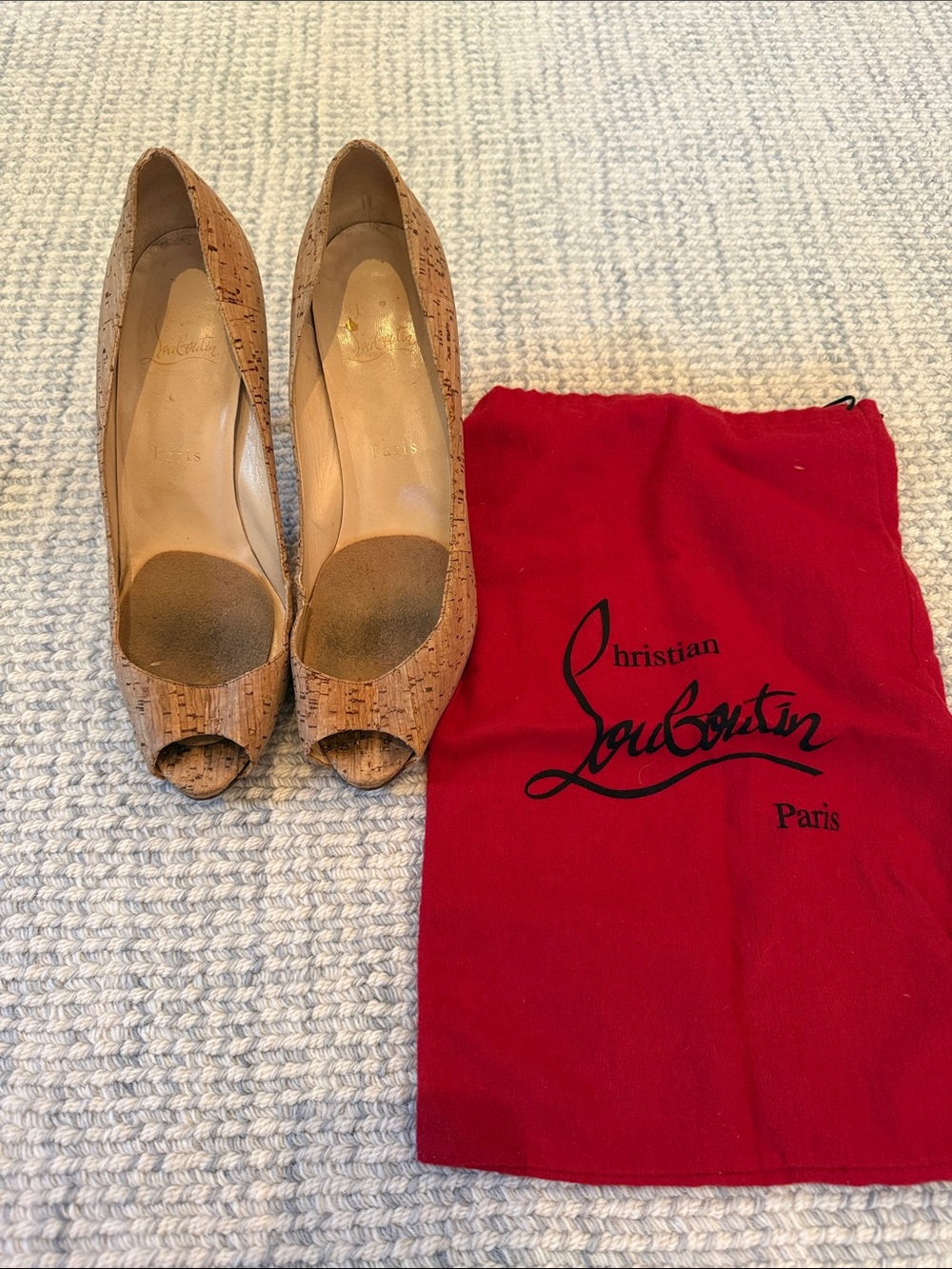 Christian Louboutin Cork Peep-Toe Heels in Natural Cork